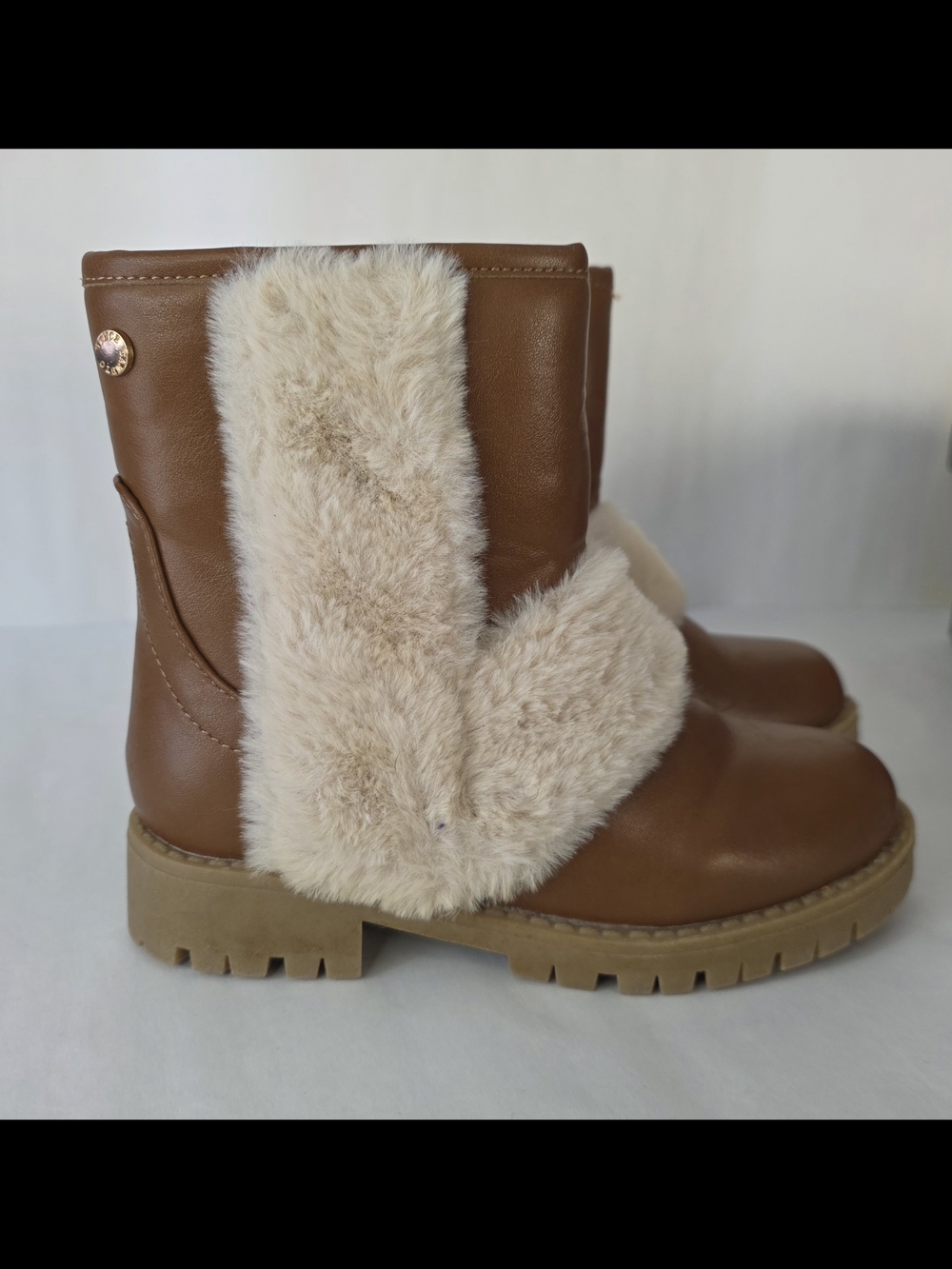 Vince Camuto Girls Chestnut Brown Faux Fur Trim Ankle Boots